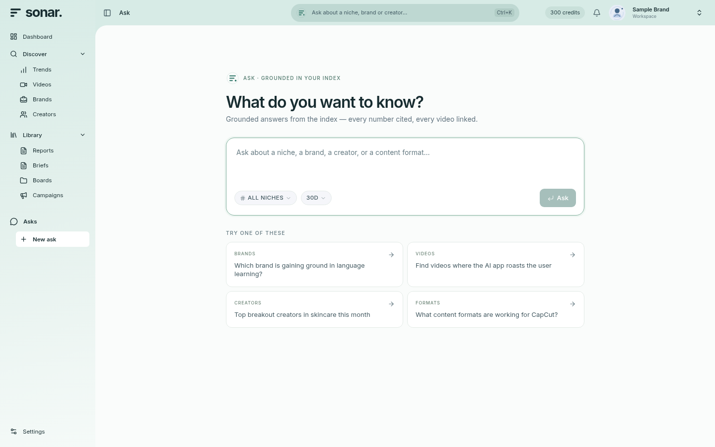 Current Sonar question composer with niche and time-window scope controls